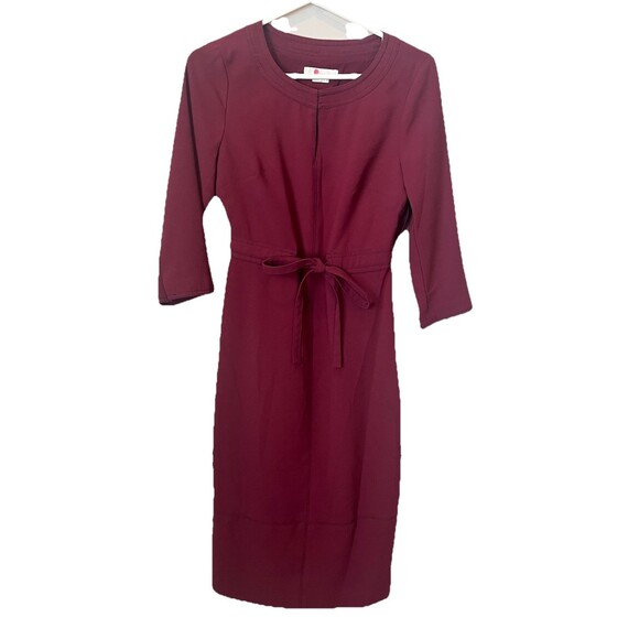 Boden Dresses & Skirts - BODEN Front Tie Midi Dress Women’s Size 4 Burgundy 3/4 Sleeve Knee Length
